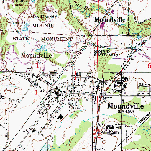 Topographic Map of Moundville Baptist Church, AL