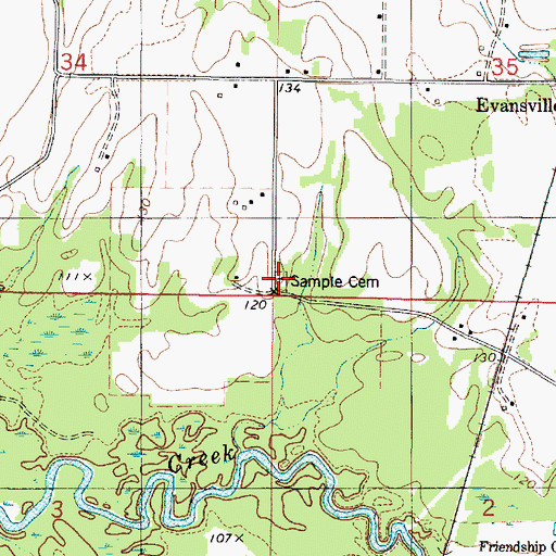 Topographic Map of Sample Cemetery, AL