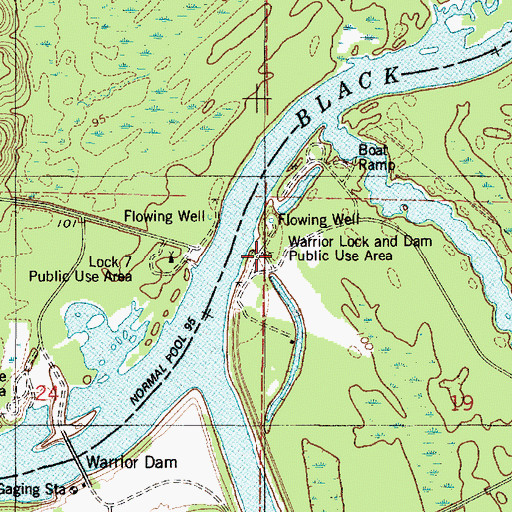 Topographic Map of Warrior Lock and Dam Public Use Area, AL