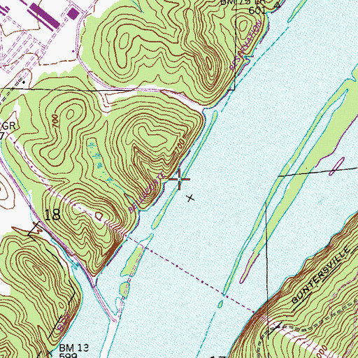 Topographic Map of Bellefonte Landing (historical), AL
