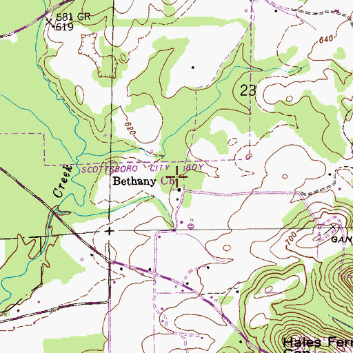 Topographic Map of Bethany School (historical), AL