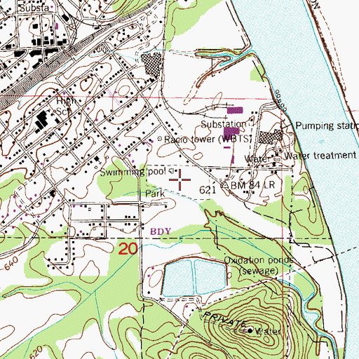Topographic Map of Bridgeport Community Park, AL