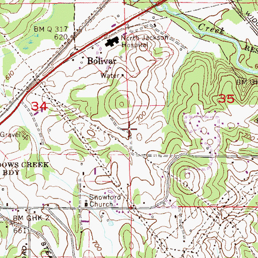 Topographic Map of Browns Valley (historical), AL