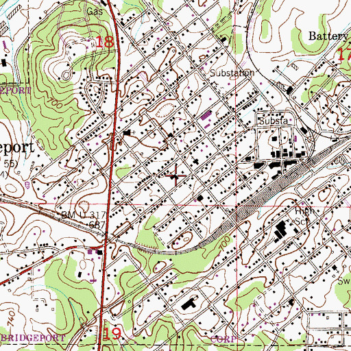 Topographic Map of First Baptist Church of Bridgeport, AL