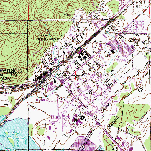 Topographic Map of First United Methodist Church of Stevenson, AL