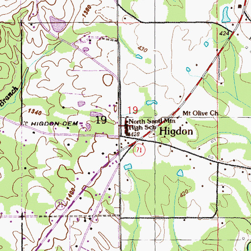 Topographic Map of North Sand Mountain High School, AL