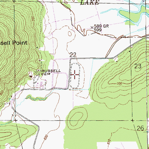 Topographic Map of Russells Track, AL