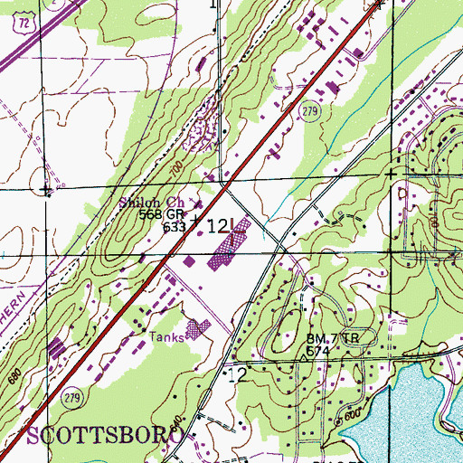 Topographic Map of Scottsboro Plaza Shopping Center, AL
