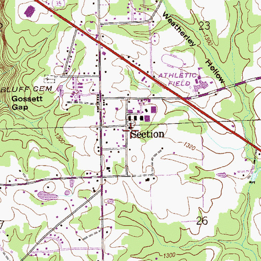 Topographic Map of Section United Methodist Church, AL