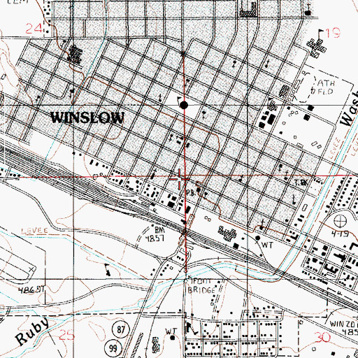 Topographic Map of Winslow, AZ