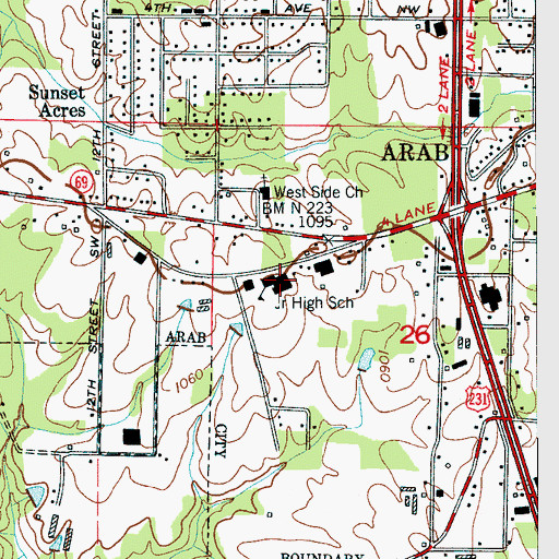 Topographic Map of Arab Junior High School, AL