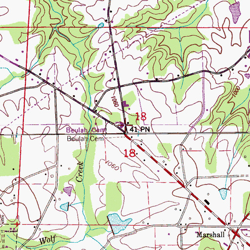 Topographic Map of Beulah School (historical), AL