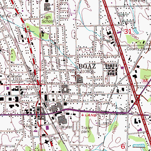 Topographic Map of Boaz Church of God, AL