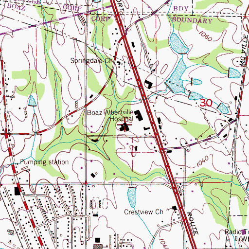 Topographic Map of Boaz Nursing Home, AL