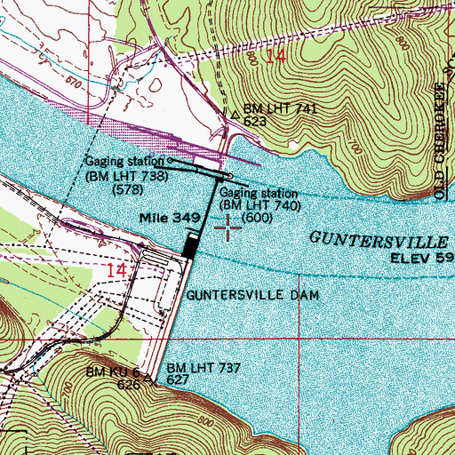 Topographic Map of Coles Bend Bar (historical), AL