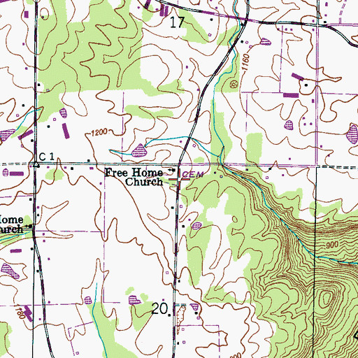 Topographic Map of Free Home Church Cemetery, AL