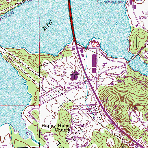 Topographic Map of Guntersville High School, AL