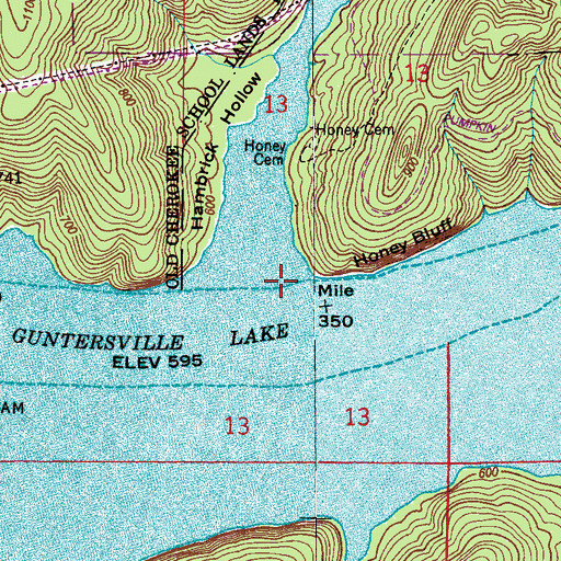 Topographic Map of Honey Landing (historical), AL