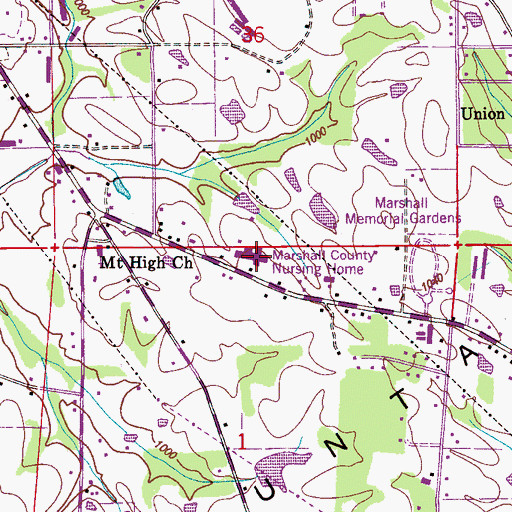 Topographic Map of Marshall County Nursing Home, AL
