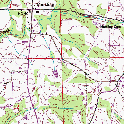 Topographic Map of Martling Church, AL