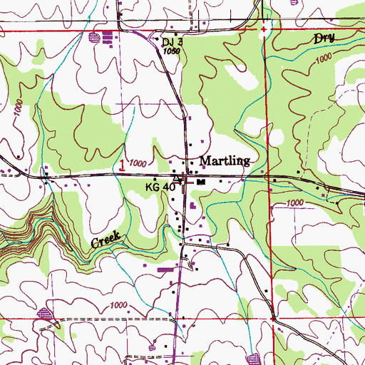 Topographic Map of Martling Church, AL