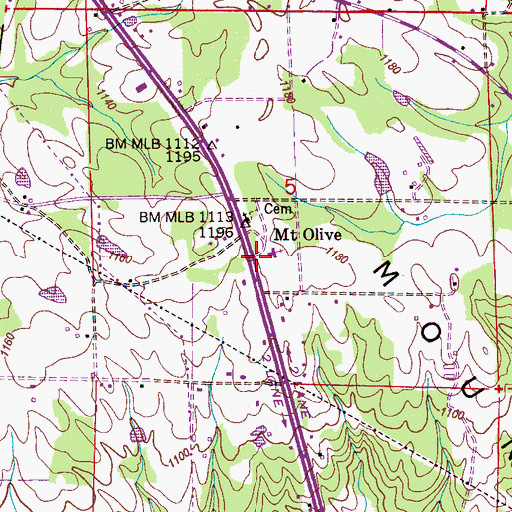 Topographic Map of Mount Olive School (historical), AL