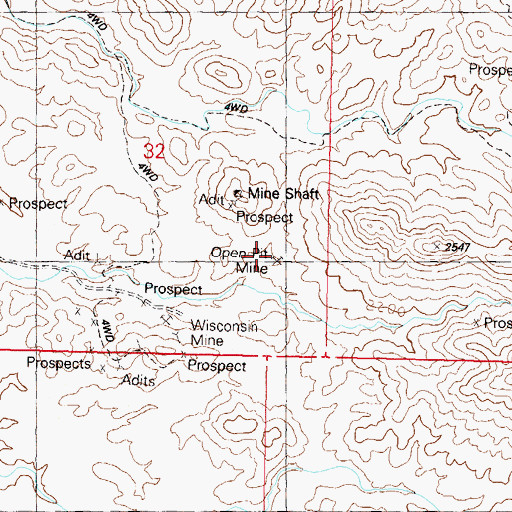 Topographic Map of Wisconsin Mine, AZ