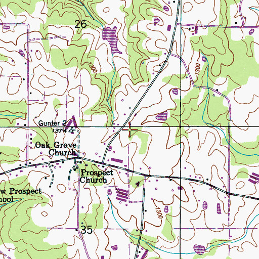 Topographic Map of Oak Grove, AL