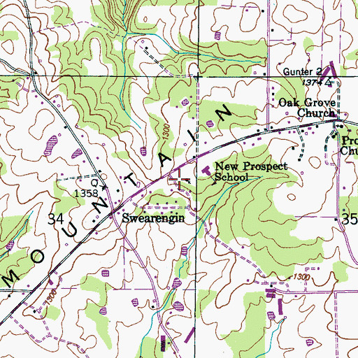 Topographic Map of Swearengin Church, AL