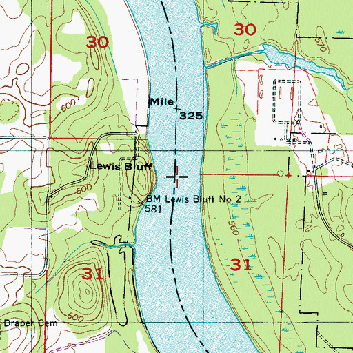 Topographic Map of Lewis Ferry (historical), AL