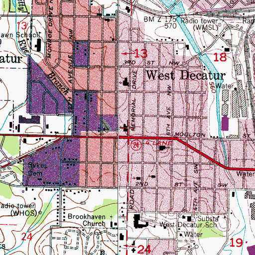 Topographic Map of Memorial Drive Methodist Church, AL
