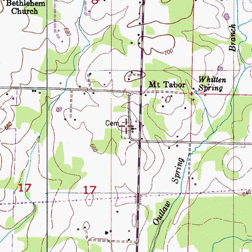 Topographic Map of Mount Tabor Cemetery, AL