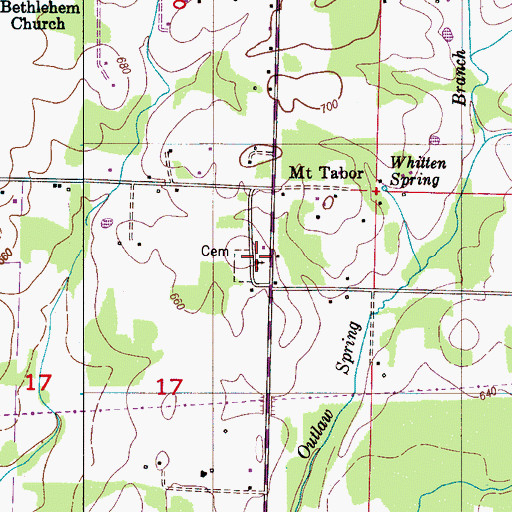 Topographic Map of Mount Tabor Methodist Church, AL
