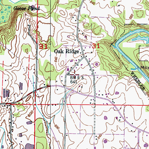 Topographic Map of Oak Ridge School (historical), AL