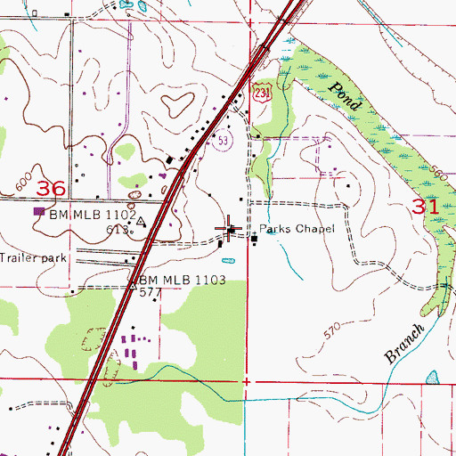 Topographic Map of Park's Chapel Elementary School, AL