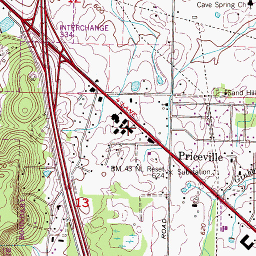 Topographic Map of Priceville Junior High School, AL