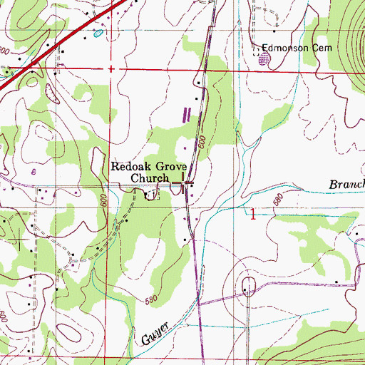 Topographic Map of Red Oak Grove, AL