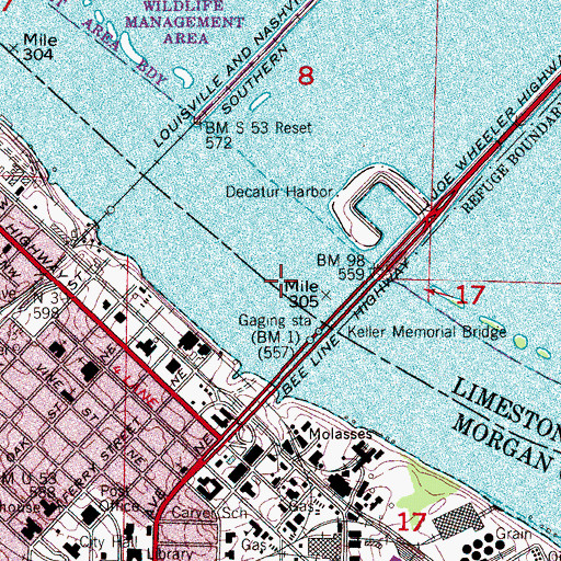 Topographic Map of Rhodes Ferry (historical), AL