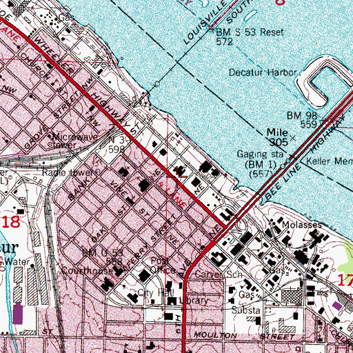 Topographic Map of Riverside High School (historical), AL