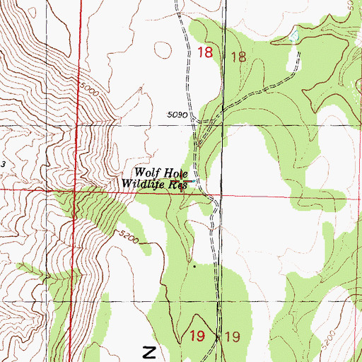 Topographic Map of Wolf Hole Wildlife Reservoir, AZ