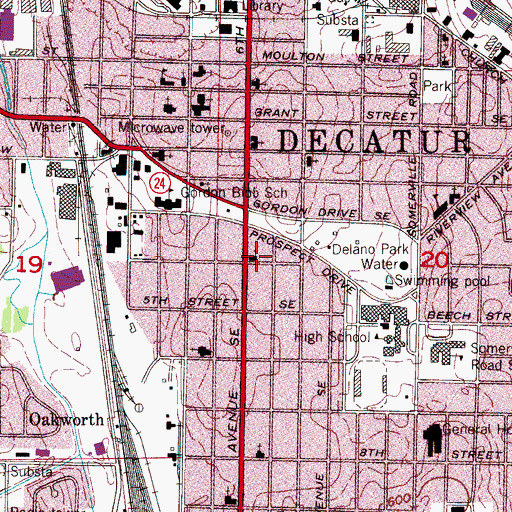 Topographic Map of Sixth Avenue Church of God, AL