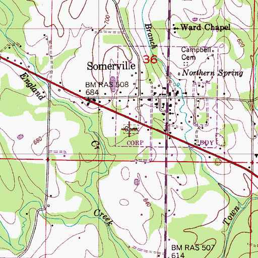 Topographic Map of Somerville Cemetery, AL