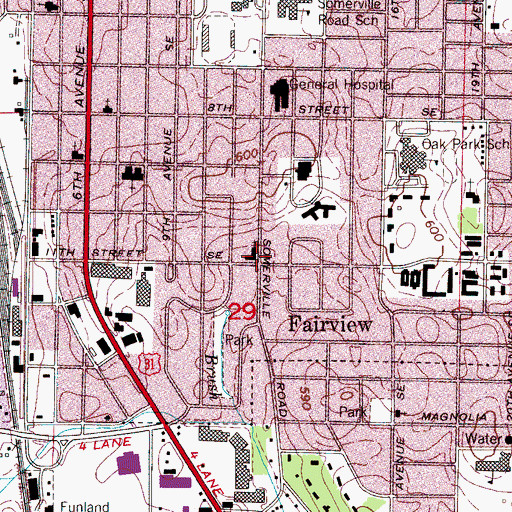 Topographic Map of Somerville Road Church of Christ, AL