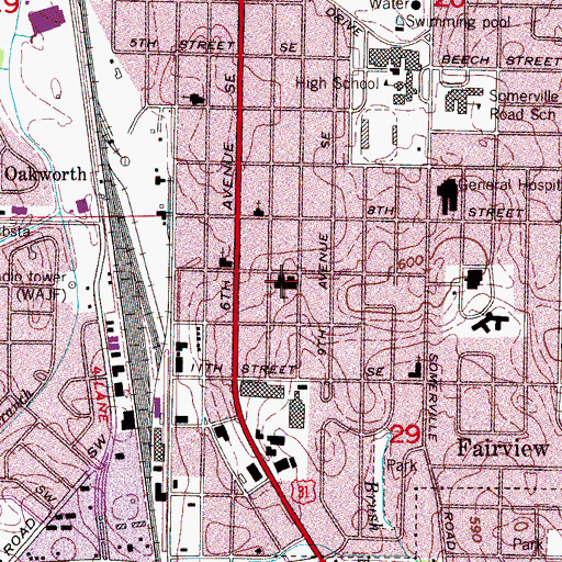Topographic Map of Southside Baptist Church, AL
