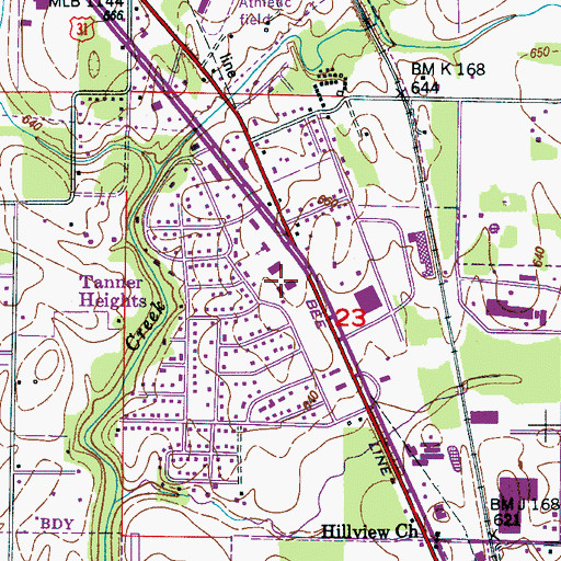 Topographic Map of Tanner Heights Plaza Shopping Center, AL