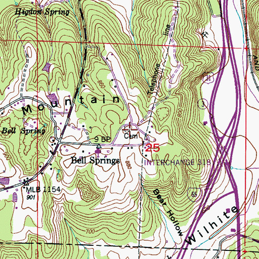 Topographic Map of Bell Springs Cemetery, AL