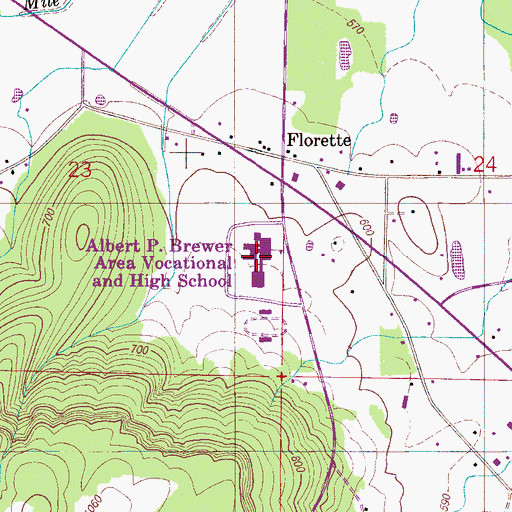 Topographic Map of Albert P Brewer Area Vocational and High School, AL