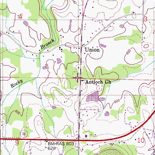Topographic Map of Antioch Cemetery, AL