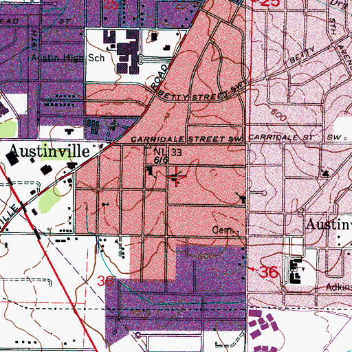 Topographic Map of Austinville Church of Christ, AL