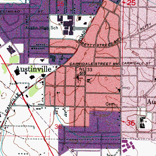 Topographic Map of Austinville Church of God, AL